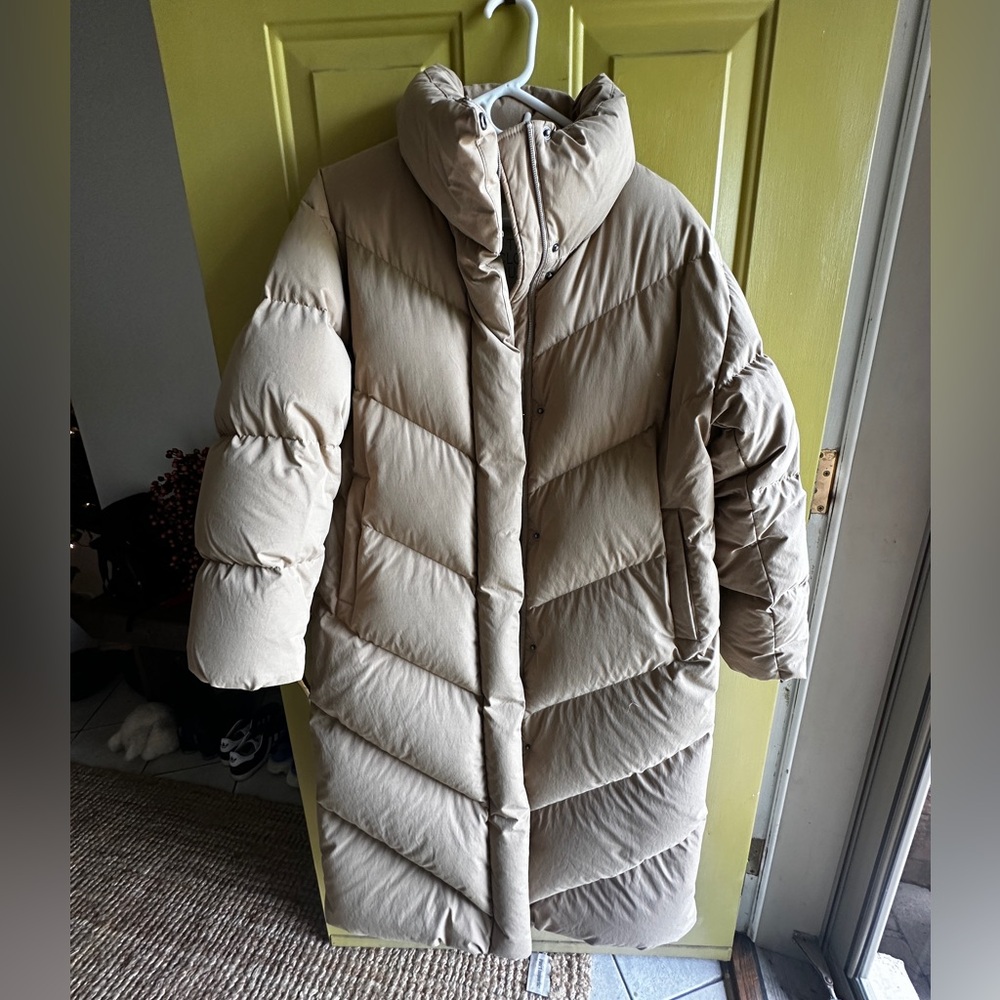 Aritzia Long Beige Puffer Coat